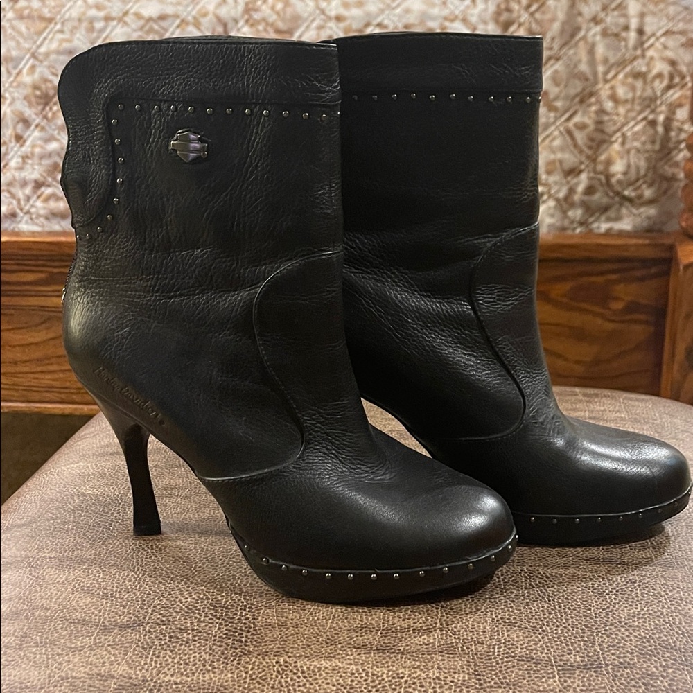 Harley Davidson Black Leather Ladies Heeled Boots